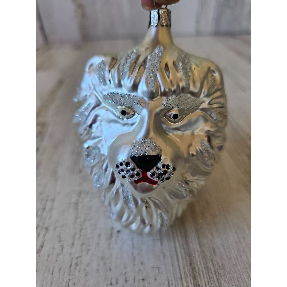 Czech Republic Lion silver glitter ornament glass head bust‎ tree